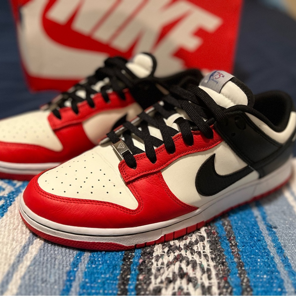 Nike Dunk Low NBA 75th Anniversary EMB Chicago Bred Black Toe Size 12